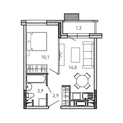 Планировка однокомнатной(квартира) площадью 32.1 квадратных метров в ЖК “ЖК Квартал Светлый”