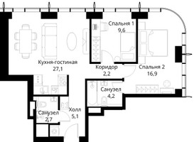 Планировка двухкомнатной(квартира) площадью 67.8 квадратных метров в “ЖК Сити Бэй”
