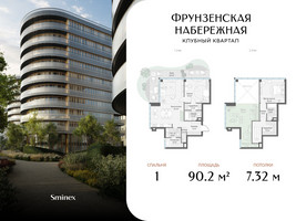 Планировка однокомнатной(квартира) площадью 90.2 квадратных метров в “Клубный квартал "Фрунзенская набережная"”