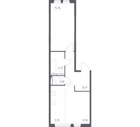 Планировка однокомнатной(квартира) площадью 48.6 квадратных метров в ЖК “ЖК Остафьево”