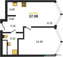 Планировка однокомнатной(квартира) площадью 37.9 квадратных метров в “Акценты”