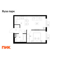 Планировка однокомнатной(квартира) площадью 34 квадратных метров в “ЖК Яуза Парк (Мытищи)”