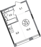 Планировка студии(квартира) площадью 21.6 квадратных метров в “ЖК Переделкино Ближнее”