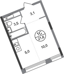 Планировка студии(квартира) площадью 21.6 квадратных метров в ЖК “ЖК Переделкино Ближнее”