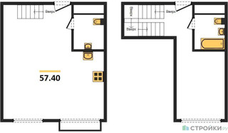 Планировка двухкомнатной(квартира) площадью 57.4 квадратных метров в “ЖК Римский”