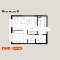 Планировка однокомнатной(квартира) площадью 37.8 квадратных метров в “ЖК Плеханова 11”