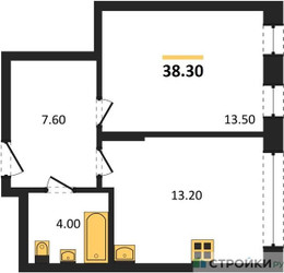 Планировка однокомнатной(квартира) площадью 38.3 квадратных метров в ЖК “ЖК Переделкино Ближнее”