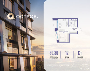 Планировка студии(квартира) площадью 30.32 квадратных метров в ЖК “ЖК Остров”