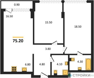 Планировка двухкомнатной(квартира) площадью 75.2 квадратных метров в ЖК “ЖК Ривер Парк Кутузовский”