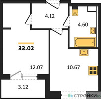 Планировка однокомнатной(квартира) площадью 33.02 квадратных метров в “Жилые кварталы Новое Пушкино”