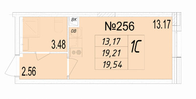 Планировка студии(квартира) площадью 19.54 квадратных метров в ЖК “на Микояна, 54-57”