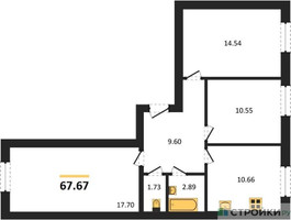 Планировка трехкомнатной(квартира) площадью 67.67 квадратных метров в “ЖК Парк Апрель”