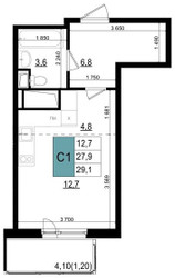Планировка студии(квартира) площадью 29.1 квадратных метров в ЖК “ЖК Одинцово Сити”