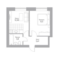 Планировка однокомнатной(квартира) площадью 34.6 квадратных метров в “Дом+ (Дом Плюс)”