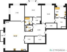 Планировка трехкомнатной(квартира) площадью 161.85 квадратных метров в “ЖК Хамовники 12”