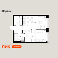 Планировка однокомнатной(квартира) площадью 36.8 квадратных метров в “Нарвин”