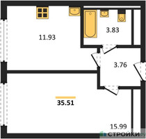 Планировка однокомнатной(квартира) площадью 35.51 квадратных метров в “ЖК Остафьево”