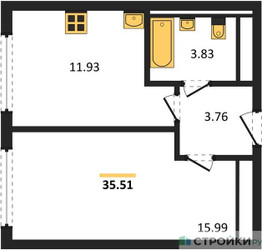 Планировка однокомнатной(квартира) площадью 35.51 квадратных метров в ЖК “ЖК Остафьево”