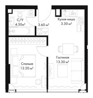 Планировка однокомнатной(квартира) площадью 36.9 квадратных метров в “ЖК Слава”