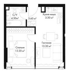 Планировка однокомнатной(квартира) площадью 36.9 квадратных метров в ЖК “ЖК Слава”