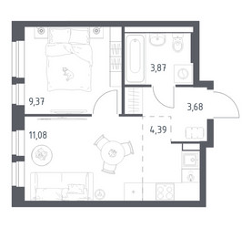 Планировка однокомнатной(квартира) площадью 32.39 квадратных метров в ЖК “ЖК Квартал Авиаторов”