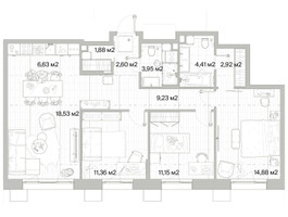 Планировка трехкомнатной(квартира) площадью 87.54 квадратных метров в “Архитектурный проект Мыс”