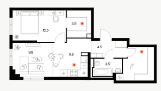 Планировка однокомнатной(квартира) площадью 52.9 квадратных метров в “ЖК Амурский парк”