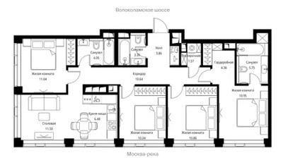 Планировка 4+ комнатной(квартира) площадью 94.69 квадратных метров в ЖК “ЖК City bay (Сити Бэй)”