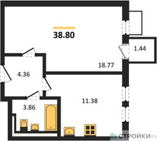 Планировка однокомнатной(квартира) площадью 38.8 квадратных метров в “ЖК Мытищи Парк”