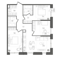 Планировка трехкомнатной(квартира) площадью 82.8 квадратных метров в “ЖК Pave (Пэйв)”