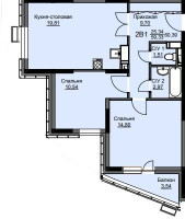 Планировка двухкомнатной(квартира) площадью 61 квадратных метров в “ЖК Соболевка”