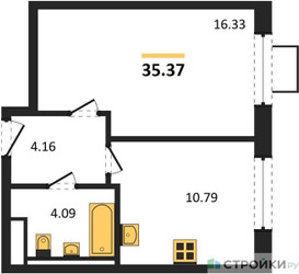 Планировка однокомнатной(квартира) площадью 35.37 квадратных метров в ЖК “ЖК Квартал Западный”