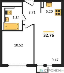 Планировка однокомнатной(квартира) площадью 32.76 квадратных метров в ЖК “ЖК Остафьево”