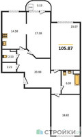 Планировка трехкомнатной(квартира) площадью 105.87 квадратных метров в “ЖК Дом‐Мегалит в Королёве”