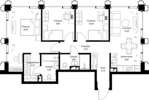Планировка трехкомнатной(квартира) площадью 79.3 квадратных метров в “ЖК СЕТ”