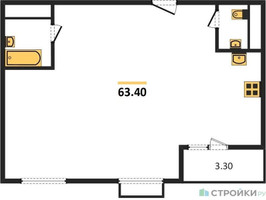 Планировка двухкомнатной(квартира) площадью 63.4 квадратных метров в “ЖК Римский”