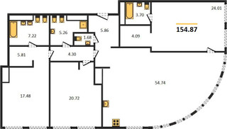 Планировка трехкомнатной(квартира) площадью 154.87 квадратных метров в “ЖК Sky View (Скай Вью)”