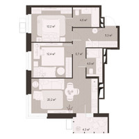 Планировка двухкомнатной(квартира) площадью 68.73 квадратных метров в “ЖК Гранд Комфорт”