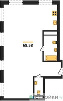 Планировка трехкомнатной(квартира) площадью 68.58 квадратных метров в ЖК “ЖК KINETIK (Кинетик)”