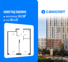 Планировка однокомнатной(квартира) площадью 37.2 квадратных метров в “ЖК Новоград Павлино”