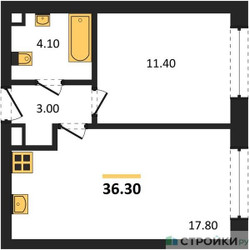 Планировка однокомнатной(квартира) площадью 36.3 квадратных метров в ЖК “ЖК ЗИЛАРТ”