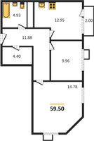 Планировка двухкомнатной(квартира) площадью 59.5 квадратных метров в “ЖК Катуар”