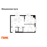 Планировка двухкомнатной(квартира) площадью 54.9 квадратных метров в “ЖК Ильинские луга”