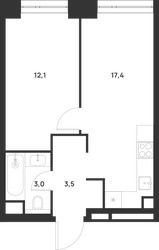Планировка однокомнатной(квартира) площадью 36 квадратных метров в ЖК “ЖК Войс”