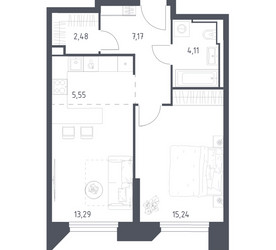 Планировка однокомнатной(апартаменты) площадью 47.84 квадратных метров в ЖК “ЖК Скай Спутник”