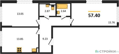 Планировка двухкомнатной(квартира) площадью 57.4 квадратных метров в ЖК “ЖК Остафьево”