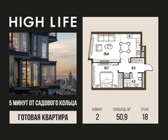 Планировка двухкомнатной(квартира) площадью 50.9 квадратных метров в “ЖК High Life (Хай Лайф)”