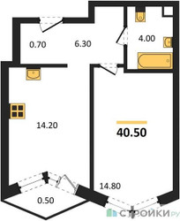 Планировка однокомнатной(квартира) площадью 40.5 квадратных метров в ЖК “Акценты”
