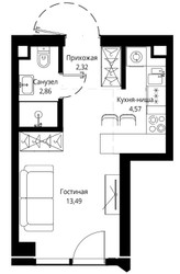 Планировка студии(апартаменты) площадью 23.29 квадратных метров в ЖК “ЖК JOIS (Джойс)”