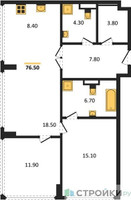 Планировка двухкомнатной(квартира) площадью 76.5 квадратных метров в “ЖК High Life (Хай Лайф)”